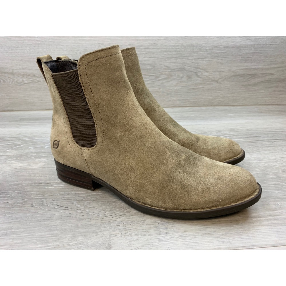 Born Suede Chelsea Boots Taupe Ankle Booties Women's 9.5 Comfort Shoes